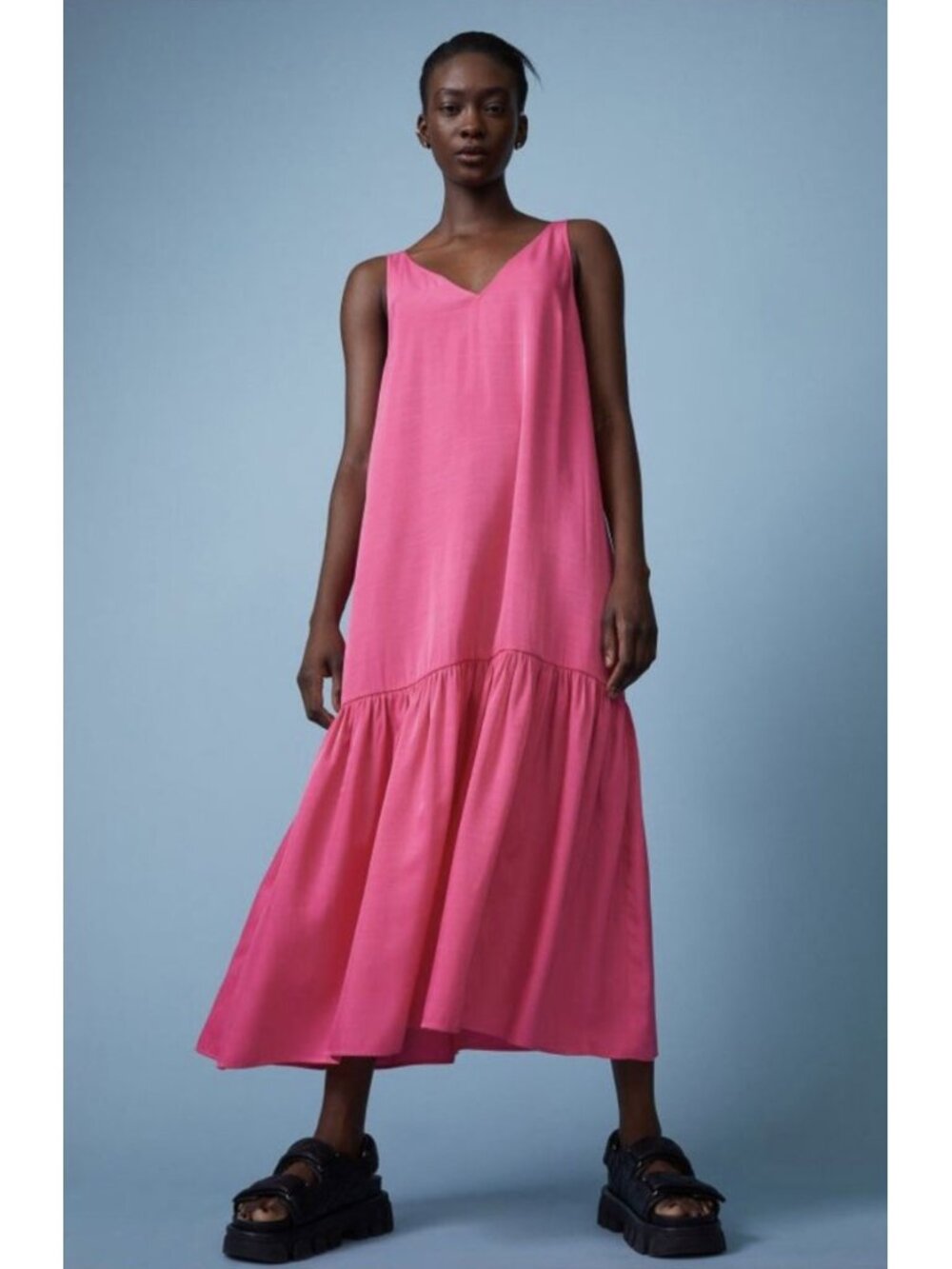 H&M Bright Pink Maxi Dress Oversized Sleeveless Coastal Cowgirl Wedding Guest